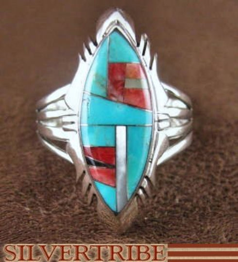 Sterling Silver Multicolor Inlay Jewelry Ring Size 6-3/4 RS41149